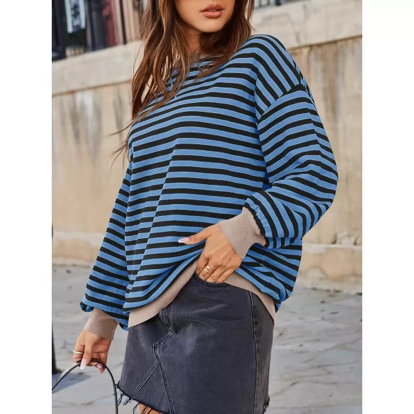 Saodimallsu Womens Striped Oversized Sweater Crewneck Long Sleeve Color Block Fall Sweaters Casual Soft Pullover SweatshirtNavy