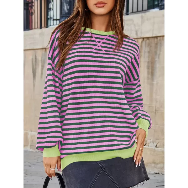 Saodimallsu Womens Striped Oversized Sweater Crewneck Long Sleeve Color Block Fall Sweaters Casual Soft Pullover SweatshirtPink