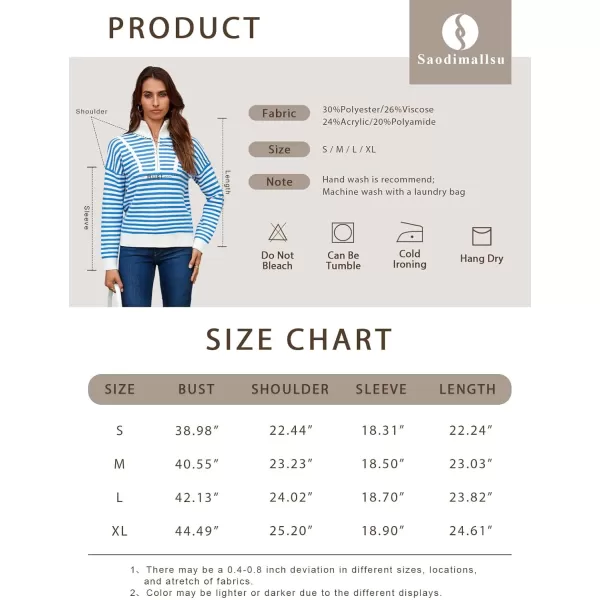 Saodimallsu Womens Striped Sweaters Quarter Zip V Neck Collared Long Sleeve Ribbed Knit Loose Pullover SweaterBlack