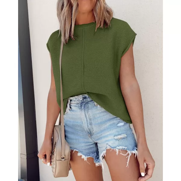 Saodimallsu Womens Summer Cap Sleeve Tops Casual Crew Neck Loose Fit Knit Lightweight Sweater Pullover TopArmy Green