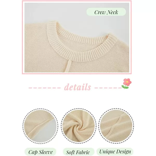 Saodimallsu Womens Summer Cap Sleeve Tops Casual Crew Neck Loose Fit Knit Lightweight Sweater Pullover TopKhaki