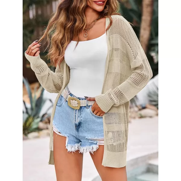 Saodimallsu Womens Summer Lightweight Cardigans Crochet Knit Boho Open Front Long Sleeve Loose Sweater OutwearBeige