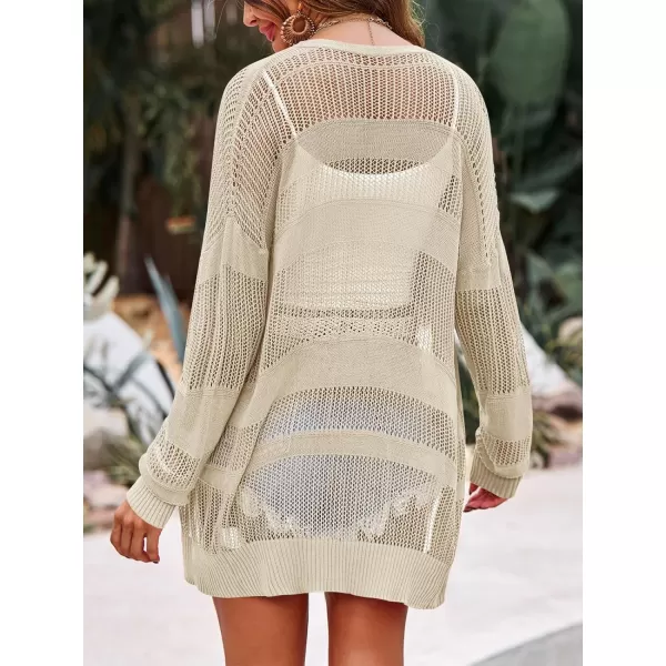 Saodimallsu Womens Summer Lightweight Cardigans Crochet Knit Boho Open Front Long Sleeve Loose Sweater OutwearBeige