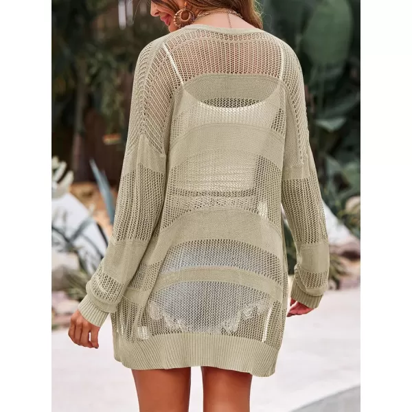 Saodimallsu Womens Summer Lightweight Cardigans Crochet Knit Boho Open Front Long Sleeve Loose Sweater OutwearKhaki