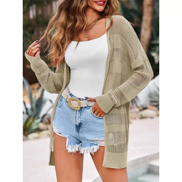 Saodimallsu Womens Summer Lightweight Cardigans Crochet Knit Boho Open Front Long Sleeve Loose Sweater OutwearKhaki