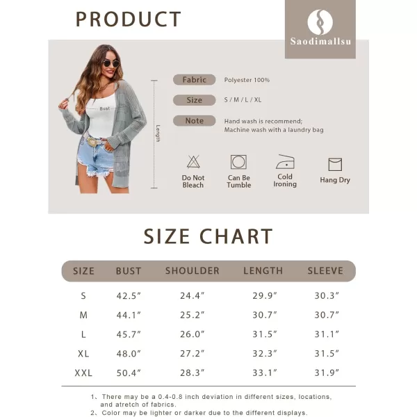 Saodimallsu Womens Summer Lightweight Cardigans Crochet Knit Boho Open Front Long Sleeve Loose Sweater OutwearKhaki