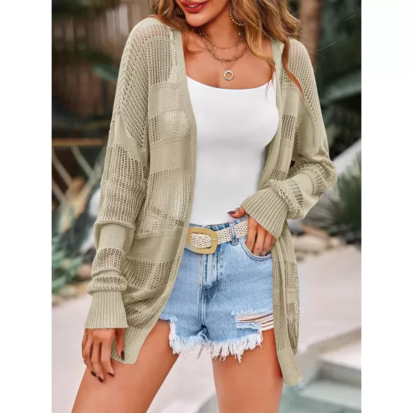 Saodimallsu Womens Summer Lightweight Cardigans Crochet Knit Boho Open Front Long Sleeve Loose Sweater OutwearKhaki