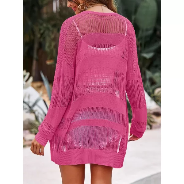 Saodimallsu Womens Summer Lightweight Cardigans Crochet Knit Boho Open Front Long Sleeve Loose Sweater OutwearPink