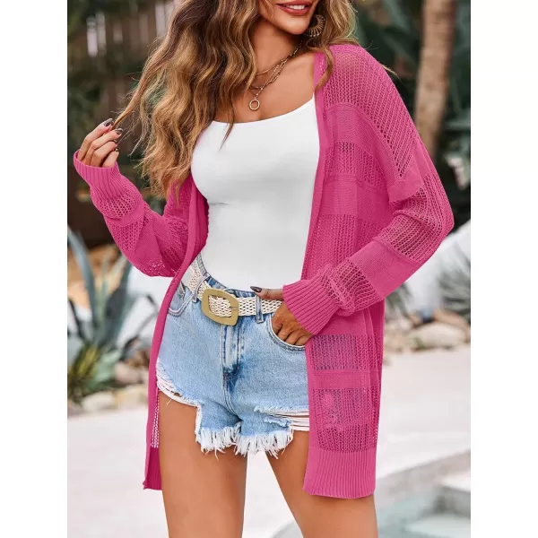 Saodimallsu Womens Summer Lightweight Cardigans Crochet Knit Boho Open Front Long Sleeve Loose Sweater OutwearPink