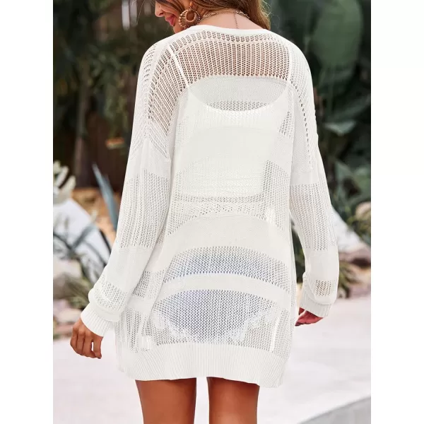 Saodimallsu Womens Summer Lightweight Cardigans Crochet Knit Boho Open Front Long Sleeve Loose Sweater OutwearWhite