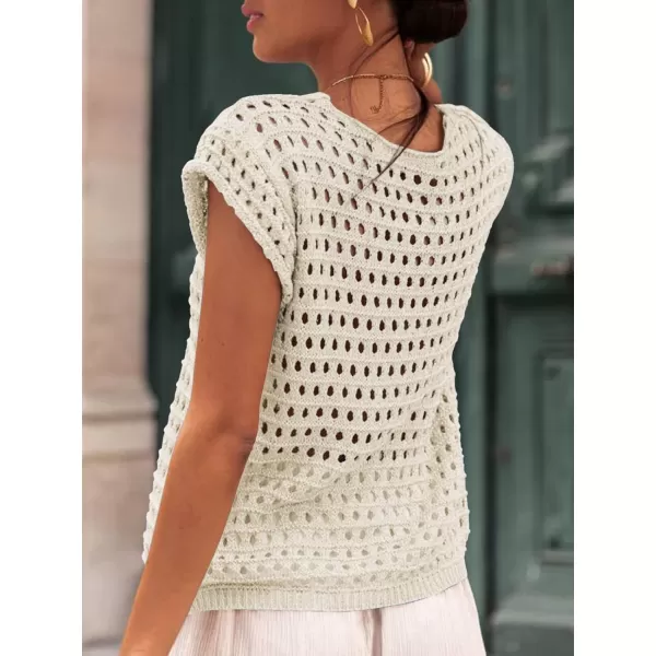 Saodimallsu Womens Tie Crochet Shrug Short Sleeve Open Front Lightweight Knit Cropped Cardigan Sweaters Cover UpBeige