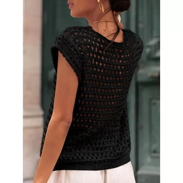 Saodimallsu Womens Tie Crochet Shrug Short Sleeve Open Front Lightweight Knit Cropped Cardigan Sweaters Cover UpBlack