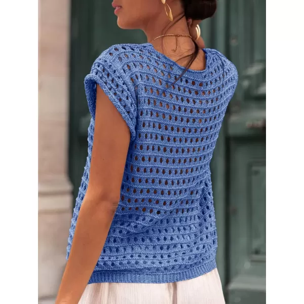 Saodimallsu Womens Tie Crochet Shrug Short Sleeve Open Front Lightweight Knit Cropped Cardigan Sweaters Cover UpBlue