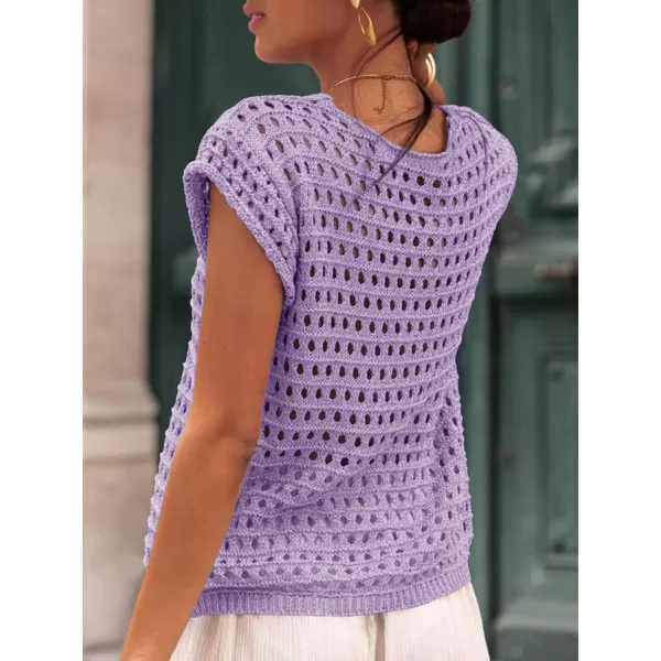 Saodimallsu Womens Tie Crochet Shrug Short Sleeve Open Front Lightweight Knit Cropped Cardigan Sweaters Cover UpPurple