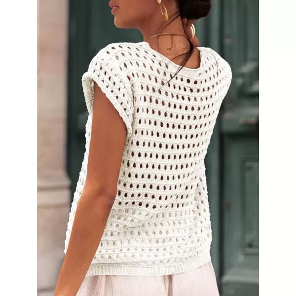 Saodimallsu Womens Tie Crochet Shrug Short Sleeve Open Front Lightweight Knit Cropped Cardigan Sweaters Cover UpWhite