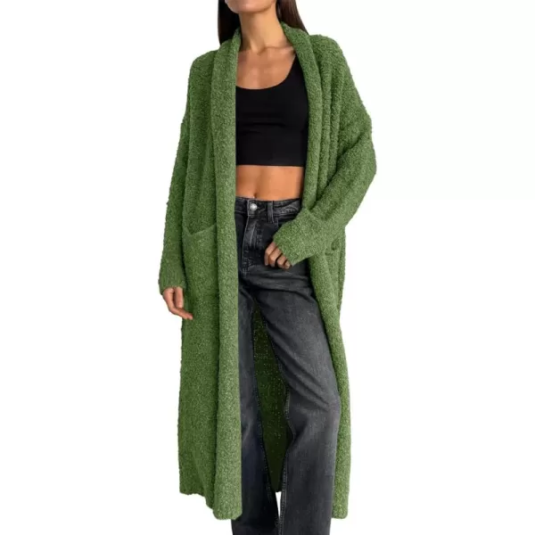 Saodimallsu Womens Open Front Long Cardigan Sweaters Oversized Chunky Fuzzy Lapel Fall 2024 Trendy Duster Sweater CoatsArmy Green