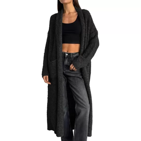 Saodimallsu Womens Open Front Long Cardigan Sweaters Oversized Chunky Fuzzy Lapel Fall 2024 Trendy Duster Sweater CoatsBlack