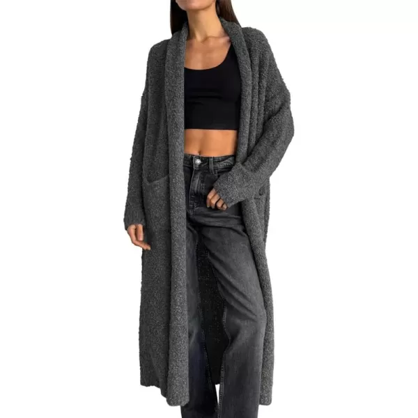 Saodimallsu Womens Open Front Long Cardigan Sweaters Oversized Chunky Fuzzy Lapel Fall 2024 Trendy Duster Sweater CoatsDark Grey