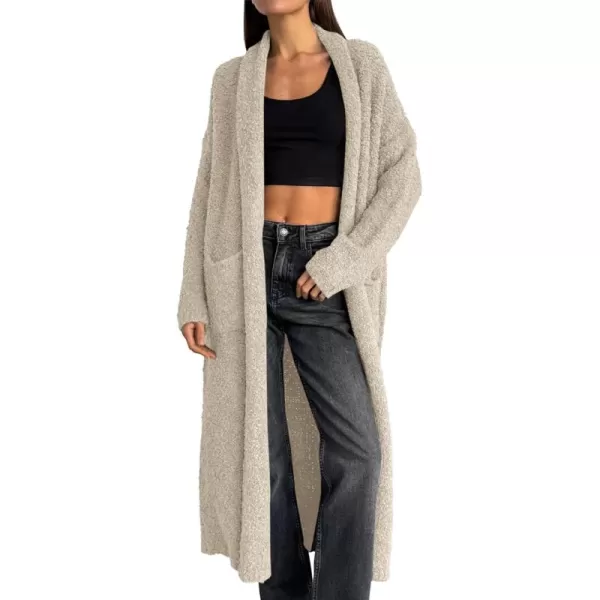 Saodimallsu Womens Open Front Long Cardigan Sweaters Oversized Chunky Fuzzy Lapel Fall 2024 Trendy Duster Sweater CoatsKhaki