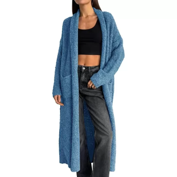 Saodimallsu Womens Open Front Long Cardigan Sweaters Oversized Chunky Fuzzy Lapel Fall 2024 Trendy Duster Sweater CoatsNavy