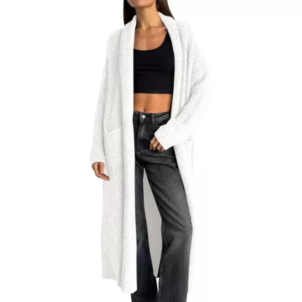 Saodimallsu Womens Open Front Long Cardigan Sweaters Oversized Chunky Fuzzy Lapel Fall 2024 Trendy Duster Sweater CoatsWhite