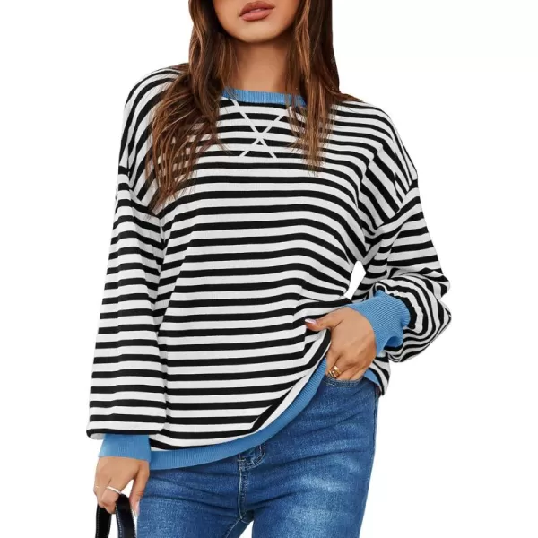 Saodimallsu Womens Striped Oversized Sweater Crewneck Long Sleeve Color Block Fall Sweaters Casual Soft Pullover SweatshirtBlack