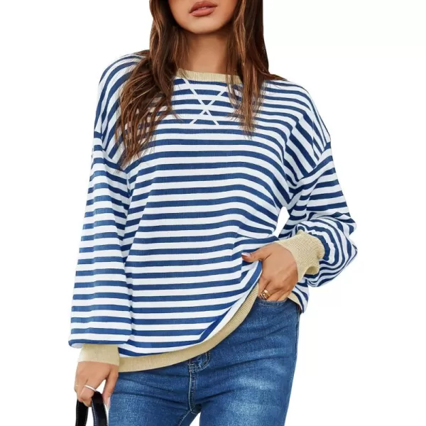 Saodimallsu Womens Striped Oversized Sweater Crewneck Long Sleeve Color Block Fall Sweaters Casual Soft Pullover SweatshirtBlue