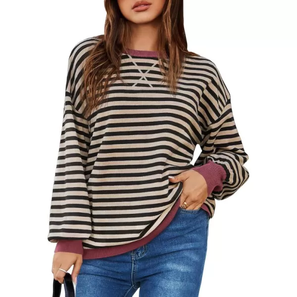 Saodimallsu Womens Striped Oversized Sweater Crewneck Long Sleeve Color Block Fall Sweaters Casual Soft Pullover SweatshirtKhaki