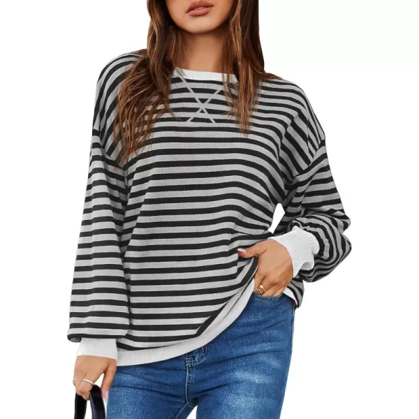 Saodimallsu Womens Striped Oversized Sweater Crewneck Long Sleeve Color Block Fall Sweaters Casual Soft Pullover SweatshirtLight Grey