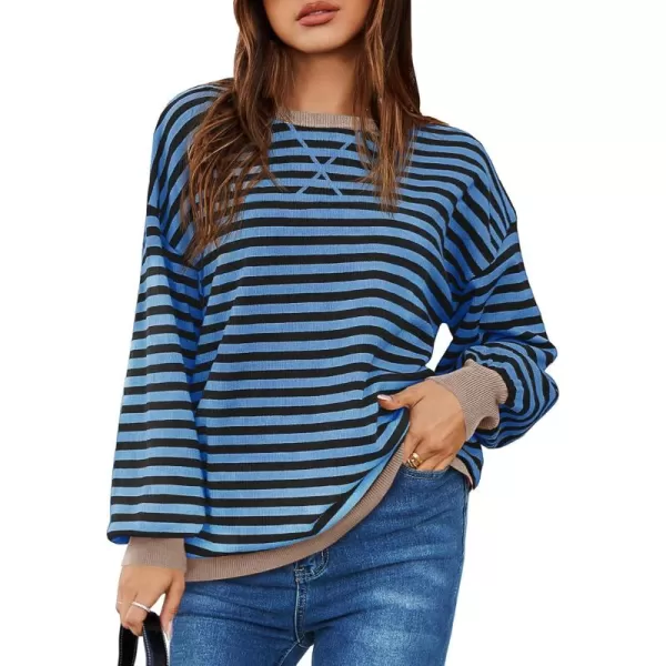 Saodimallsu Womens Striped Oversized Sweater Crewneck Long Sleeve Color Block Fall Sweaters Casual Soft Pullover SweatshirtNavy