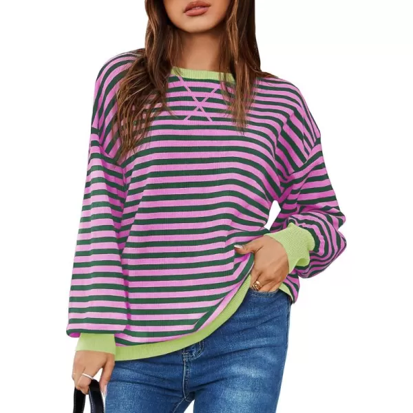 Saodimallsu Womens Striped Oversized Sweater Crewneck Long Sleeve Color Block Fall Sweaters Casual Soft Pullover SweatshirtPink