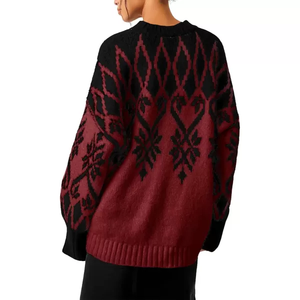 Saodimallsu Womens 2024 Fall Tunic Sweaters Trendy Chunky Knit Crew Neck Long Sleeve Oversized Pullover SweatersBurgundy