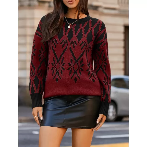 Saodimallsu Womens 2024 Fall Tunic Sweaters Trendy Chunky Knit Crew Neck Long Sleeve Oversized Pullover SweatersBurgundy