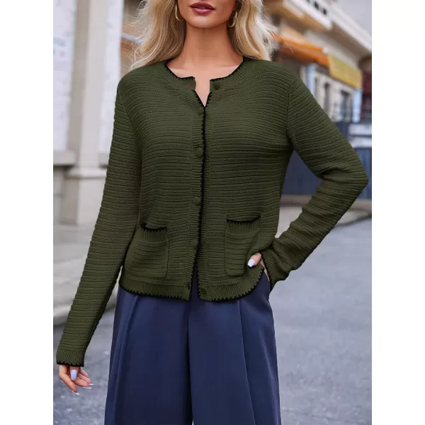 Saodimallsu Womens Button Down Cardigan Sweaters Long Sleeve Open Front Cropped Knit Jacket Coats with PocketsArmy Green