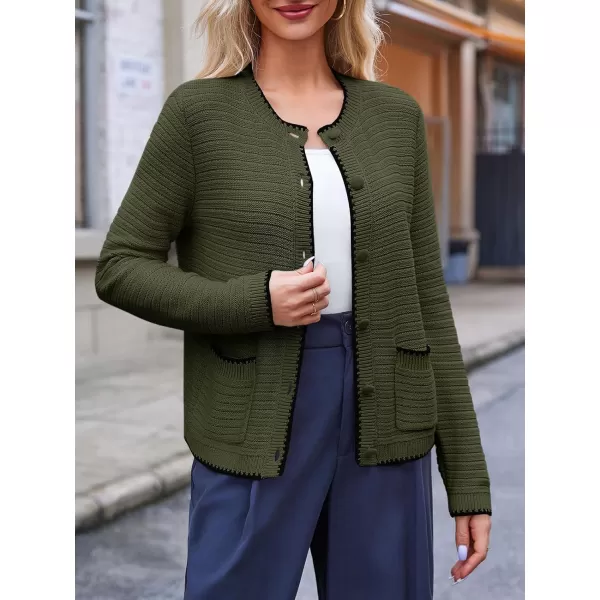 Saodimallsu Womens Button Down Cardigan Sweaters Long Sleeve Open Front Cropped Knit Jacket Coats with PocketsArmy Green