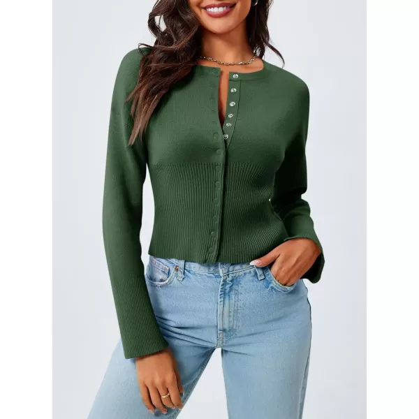 Saodimallsu Womens Cropped Sweaters Button Down Long Sleeve V Neck Ribbed Knit Slim Fit Pullover Crop TopsArmy Green