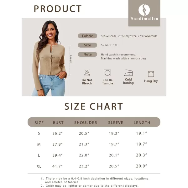 Saodimallsu Womens Cropped Sweaters Button Down Long Sleeve V Neck Ribbed Knit Slim Fit Pullover Crop TopsBeige