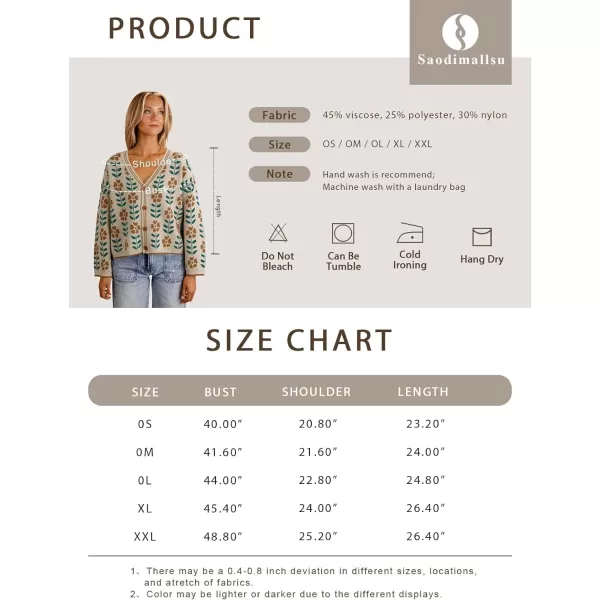 Saodimallsu Womens Floral Print V Neck Cardigan Open Front Button Down Knit Sweater Long Sleeve Loose Fashion TopsBlue