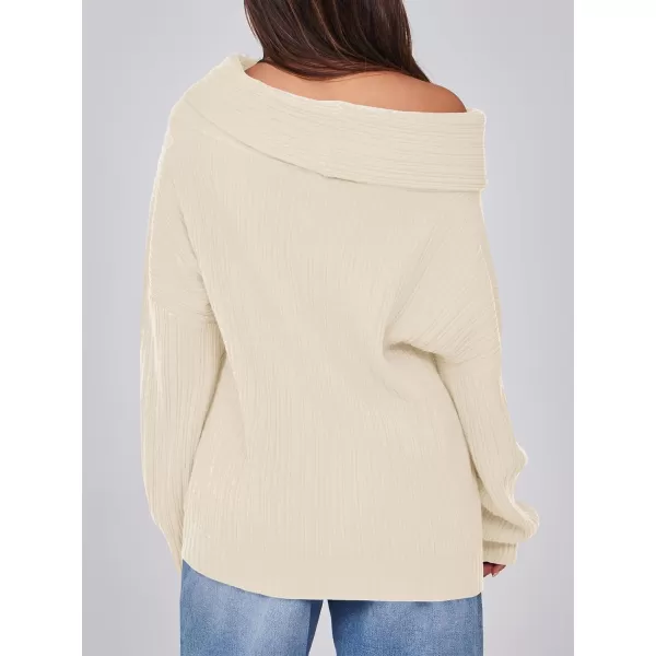 Saodimallsu Womens Off The Shoulder Sweater Top Oversized 2024 Fall Batwing Boat Neck Knit Sexy Casual PulloverBeige