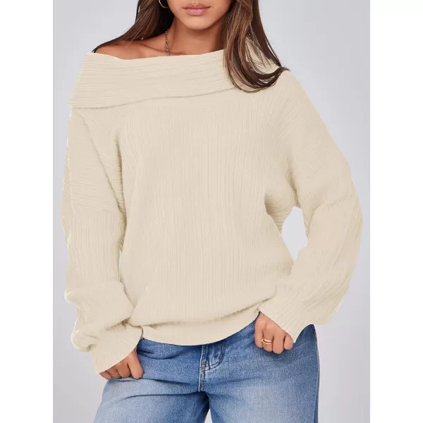 Saodimallsu Womens Off The Shoulder Sweater Top Oversized 2024 Fall Batwing Boat Neck Knit Sexy Casual PulloverBeige