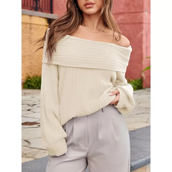 Saodimallsu Womens Off The Shoulder Sweater Top Oversized 2024 Fall Batwing Boat Neck Knit Sexy Casual PulloverBeige