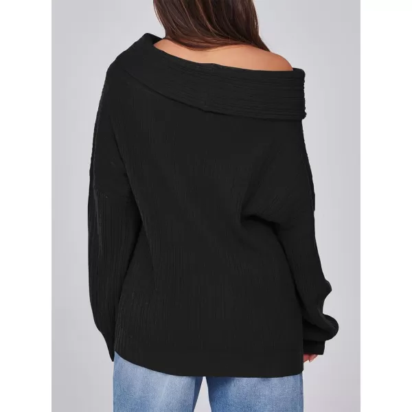 Saodimallsu Womens Off The Shoulder Sweater Top Oversized 2024 Fall Batwing Boat Neck Knit Sexy Casual PulloverBlack