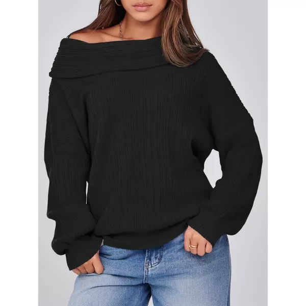 Saodimallsu Womens Off The Shoulder Sweater Top Oversized 2024 Fall Batwing Boat Neck Knit Sexy Casual PulloverBlack