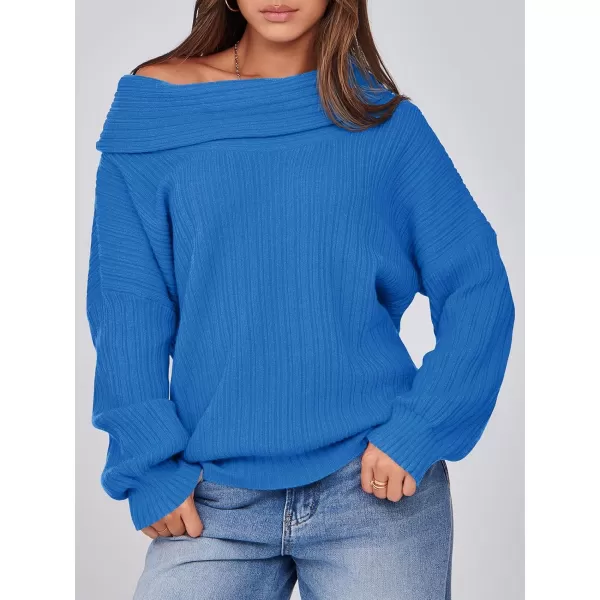 Saodimallsu Womens Off The Shoulder Sweater Top Oversized 2024 Fall Batwing Boat Neck Knit Sexy Casual PulloverBlue