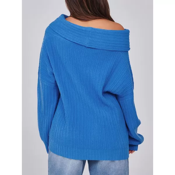 Saodimallsu Womens Off The Shoulder Sweater Top Oversized 2024 Fall Batwing Boat Neck Knit Sexy Casual PulloverBlue