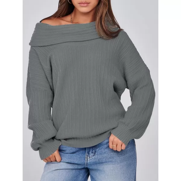 Saodimallsu Womens Off The Shoulder Sweater Top Oversized 2024 Fall Batwing Boat Neck Knit Sexy Casual PulloverGrey