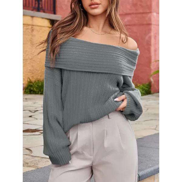 Saodimallsu Womens Off The Shoulder Sweater Top Oversized 2024 Fall Batwing Boat Neck Knit Sexy Casual PulloverGrey