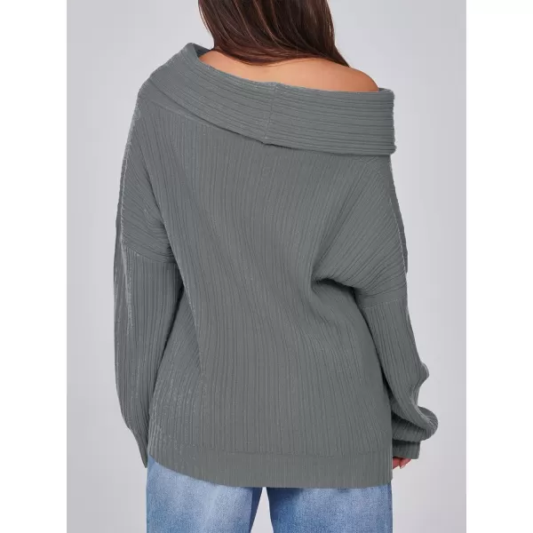 Saodimallsu Womens Off The Shoulder Sweater Top Oversized 2024 Fall Batwing Boat Neck Knit Sexy Casual PulloverGrey