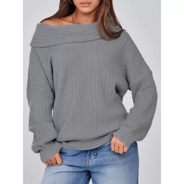 Saodimallsu Womens Off The Shoulder Sweater Top Oversized 2024 Fall Batwing Boat Neck Knit Sexy Casual PulloverLight Grey