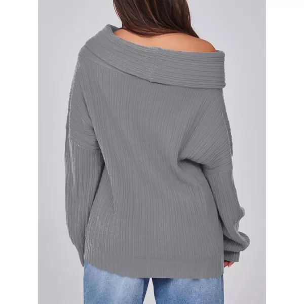 Saodimallsu Womens Off The Shoulder Sweater Top Oversized 2024 Fall Batwing Boat Neck Knit Sexy Casual PulloverLight Grey